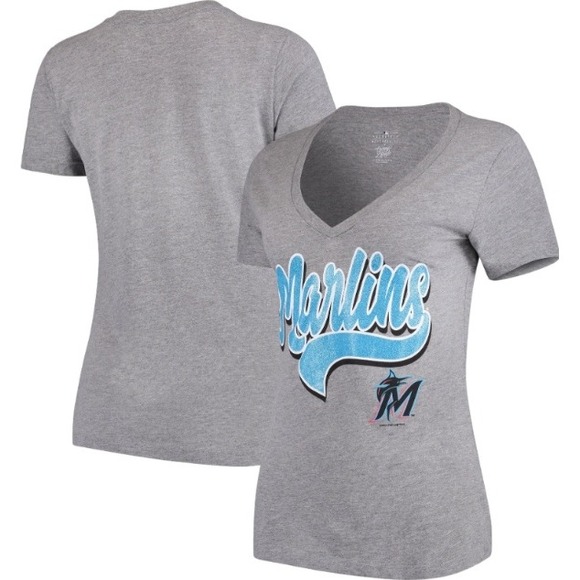 Campus Lifestyle Florida‎ Marlins MLB V-Neck T-Shirt Baseball Gray 2XL NWT - Picture 1 of 9